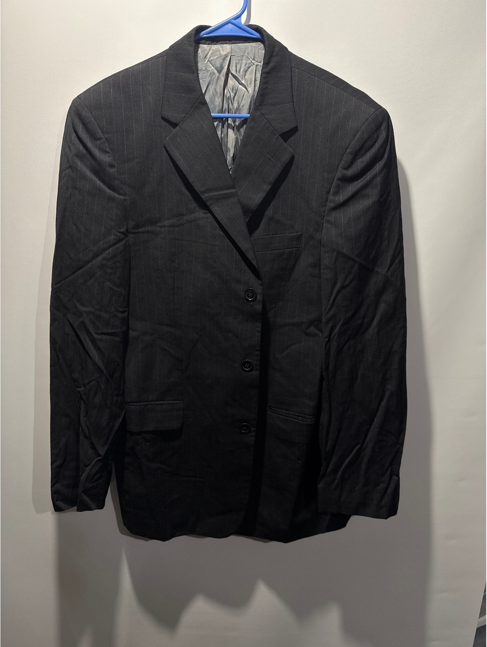 Andrew Fezza Men's Black Pinstripe Wool Suit Jacket Size 44L